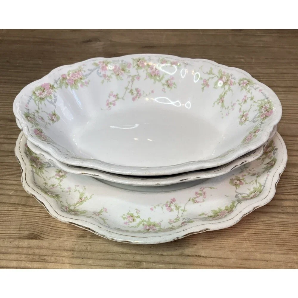 Antique Homer Laughlin HUDSON 2 Serving Bowls With 1 Under Plate Floral Pattern